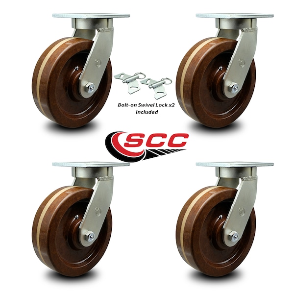 Service Caster 12 Inch Heavy Duty High Temp Phenolic Swivel Caster Set with 2 Swivel Locks SCC SCC-KP92S1230-PHRHT-BSL-2-S-2 - main